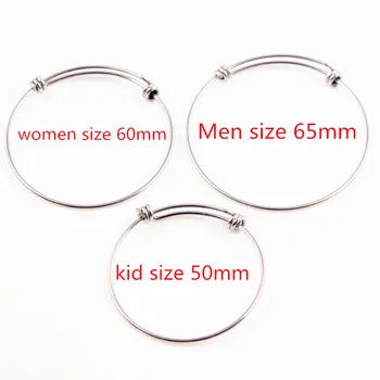 

50mm 60mm 65mm 1.6mm Thickness Hot Sale Stainless Steel Expandable Wire Kid Adult Size Bangles Adjustable Wrist Bangle Bracelet