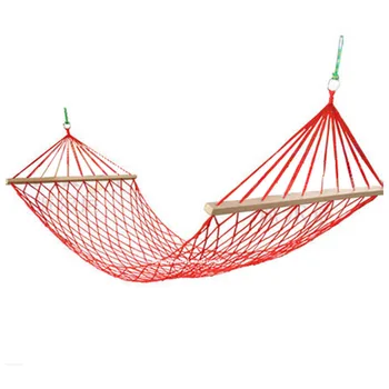 

The Mesh Camping Hammock with Wooden Bar 80cm Single-person Nylon Rope Hanging Chair with Tree Rope Summer Swing Bed