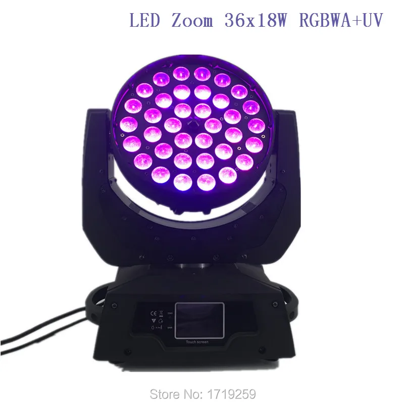 4 pcs/lot LED Moving Head Wash Light LED Zoom Wash 36x18W RGBWA+UV Color DMX Stage Moving Heads Wash Touch Screen