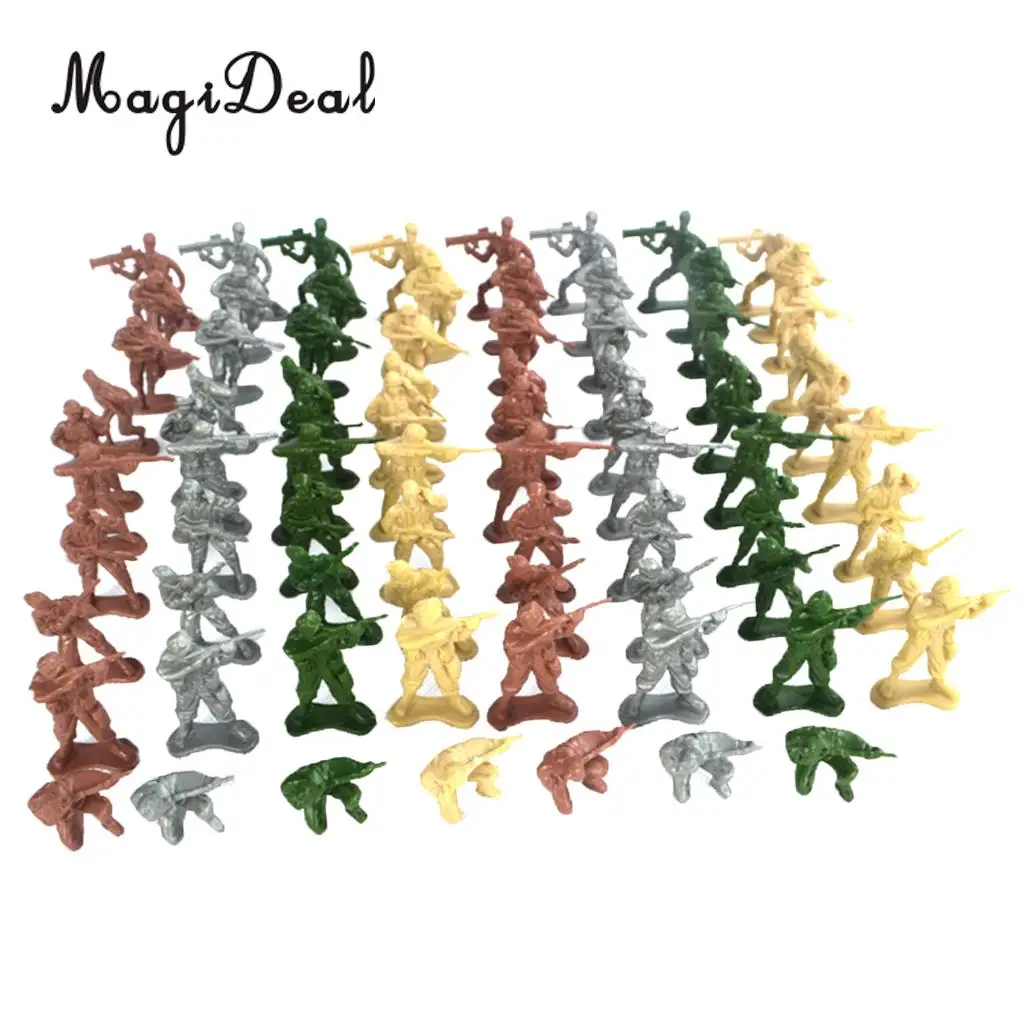 MagiDeal 100Pcs 5cm Plastic Soldier Army Men Action Figures Play Set Sand Scene Layout Model Toy - in Various Poses 4 Colors