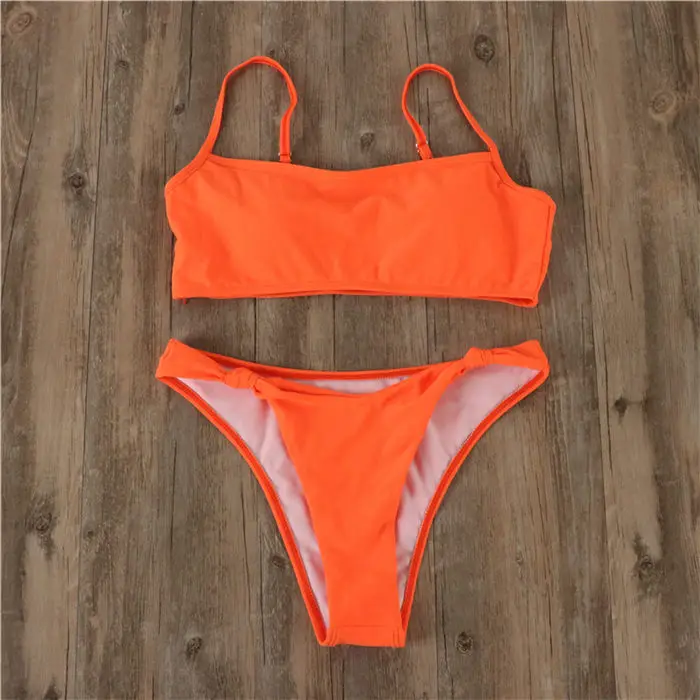 Сексуальный купальник бикини, женский купальник, бразильский комплект бикини с пуш-ап, оранжевый топ с бретелькой через шею, пляжная одежда, купальные костюмы - Цвет: Orange