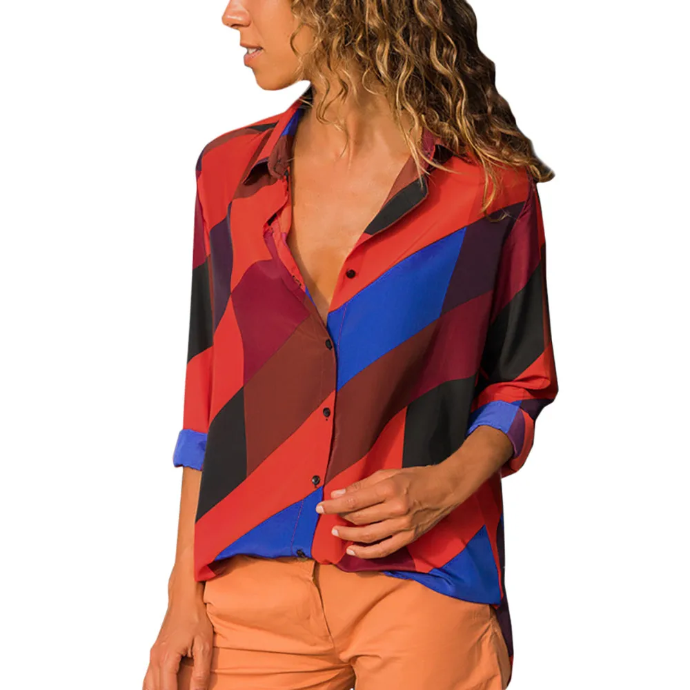 

Womens Tops And Blouses Casual Long Sleeve Shirt Women V-Neck Button Striped Shirt Blouse Tops blusas femininas Hot Sale 2019