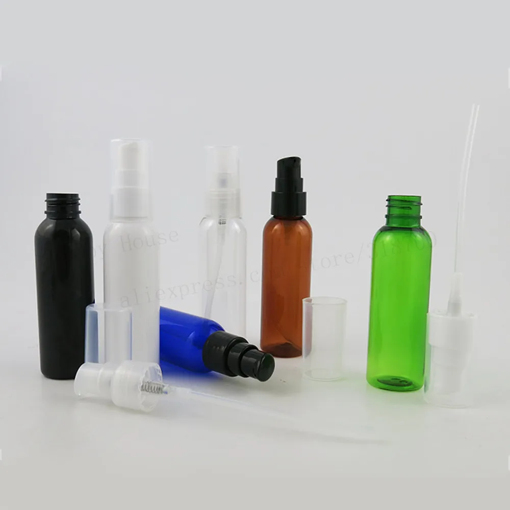 

100 x 60ml Travel Empty Clear Amber White Black Green Blue PET Plastic Bottle With Lotion Pump 60ml Packaging Cosmetic Container