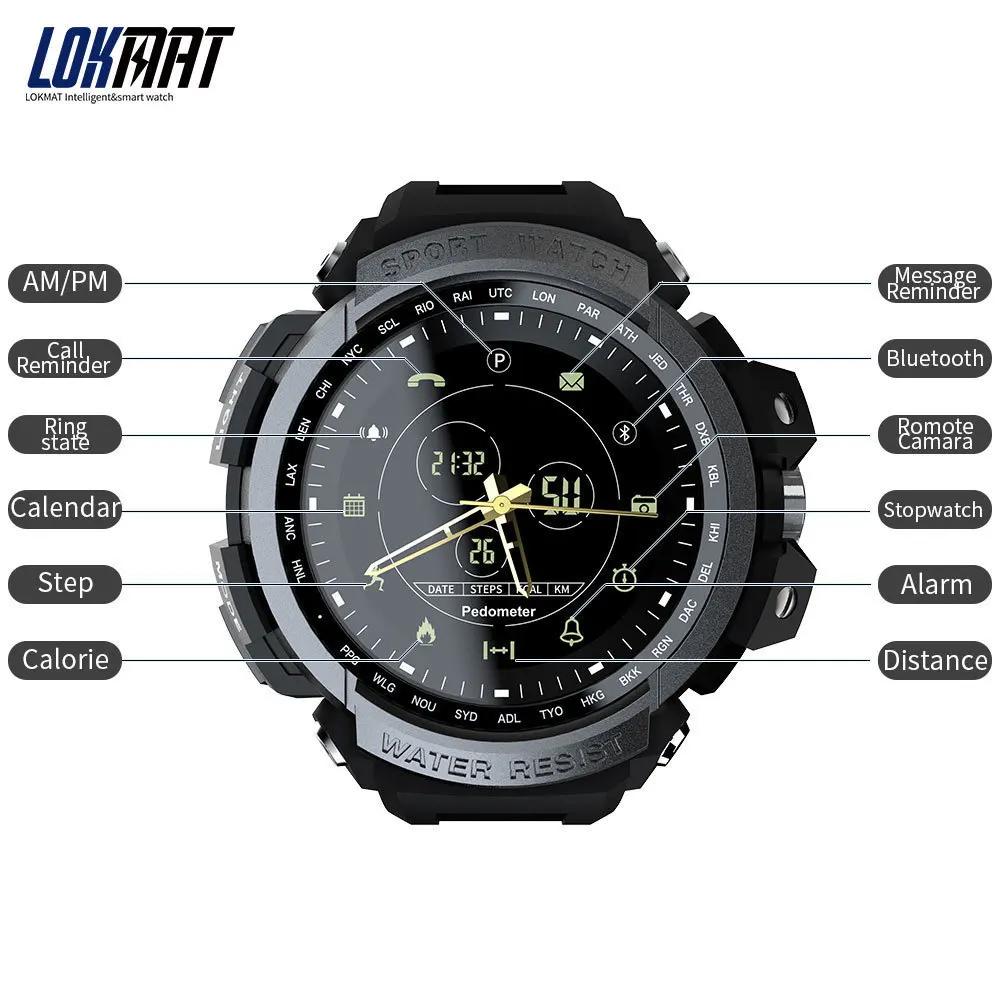Billige Neue LOKMAT SmartWatch Sport 50m Wasserdicht Bluetooth Anruf Erinnerung männer Smart Uhr Für ios und Android telefon