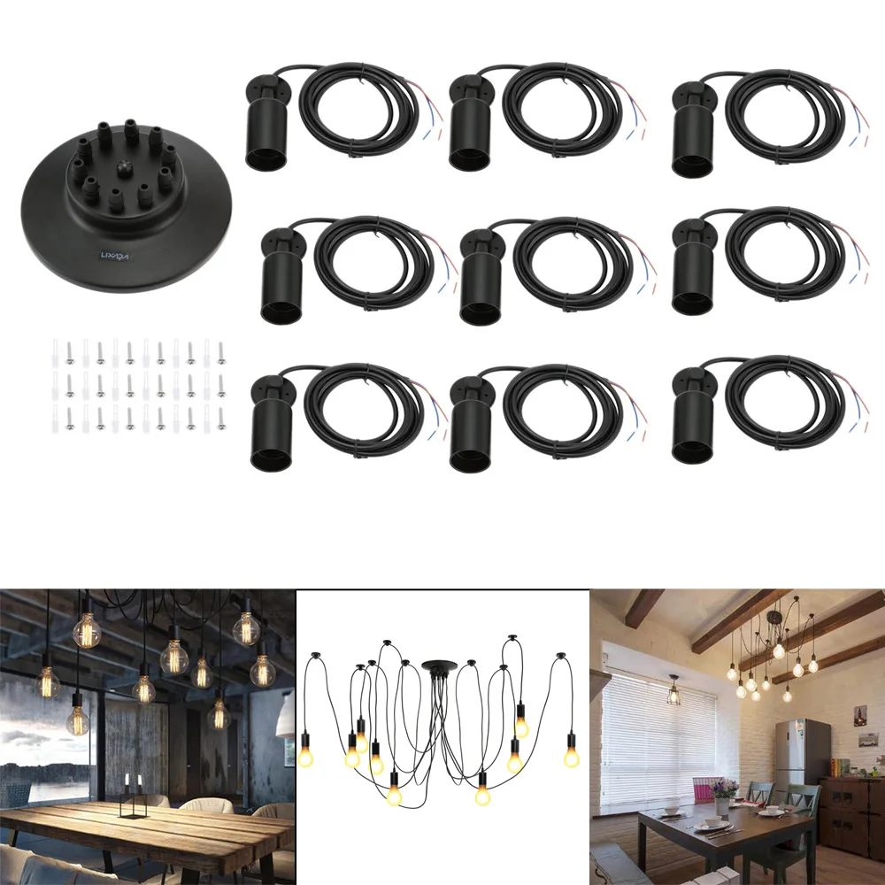 

Lixada 10 Arms E27 socket Bulb Base Ceiling Spider Pendant Lamp Light Antique Classic Adjustable DIY Retro Chandelier Dining