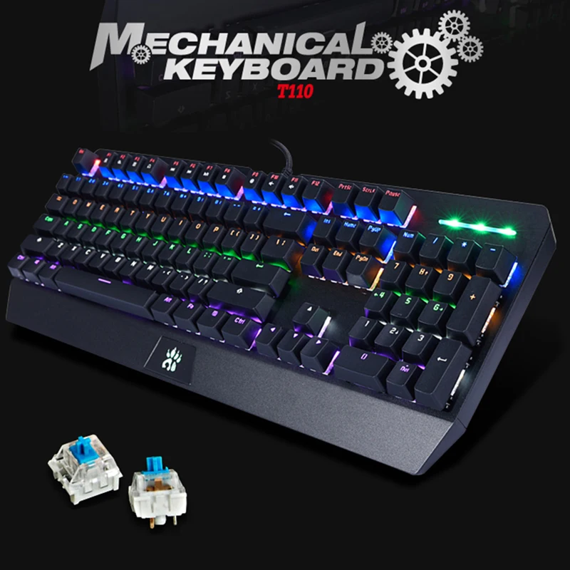 

Wired T10 Usb Mixed LED Backlit Ergonomic Mechanical Keyboard illuminated Multimedia Gaming Keyboard Gamer Computer Blue Switch