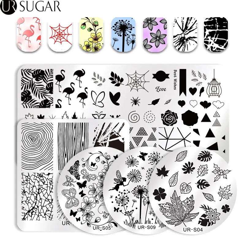 

UR SUGAR Nail Stamping Plates Lace Flower Animal Pattern Nail Art Stamp Stamping Template Image Plate Stencil Nails Tool DIY