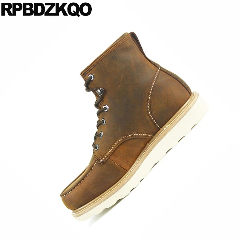Combate Do Exército 2018 Queda Marrom Couro De Curto Militar Retro Tornozelo Artesanal Trabalho Homens Genuína Botas Cheio Segurança Sapatos Grão 7fAq74