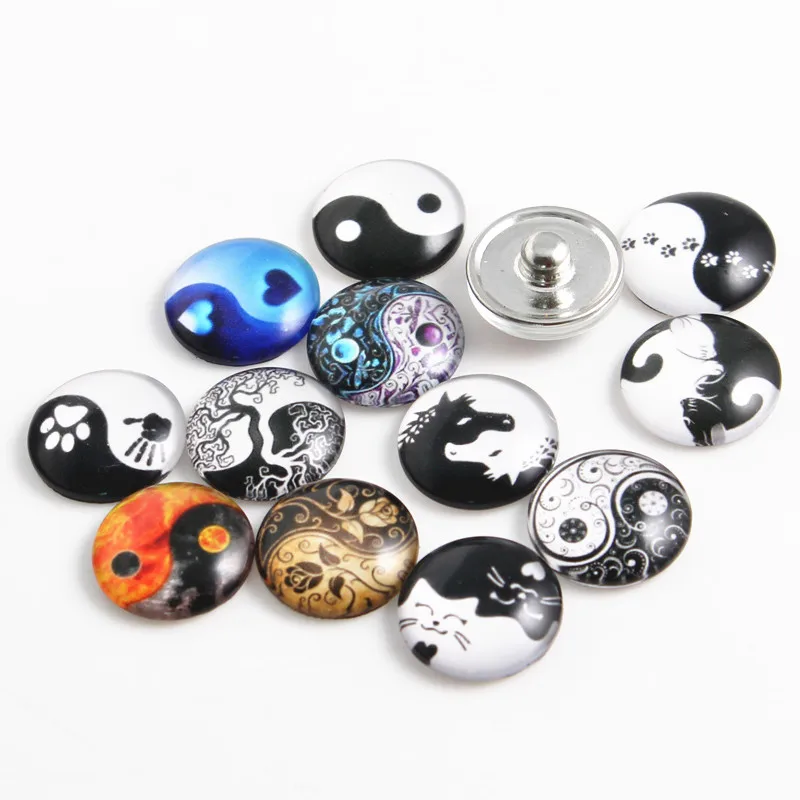 Mix Black and White Tai Chi Snap Buttons 18MM Glass Button Fit Charm Necklace Bracelet DIY Accessories 20Pcs/lot | Украшения и