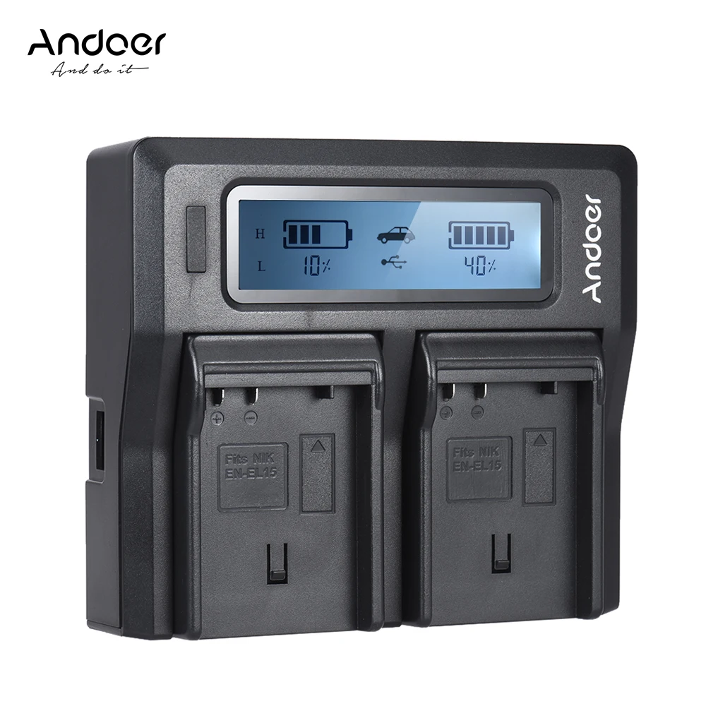 

Andoer EN-EL15 Dual Channel Digital Camera Battery Charger for Nikon D500 D610 D7000 D7100 D750/800/810/7200 with DC Car Charger