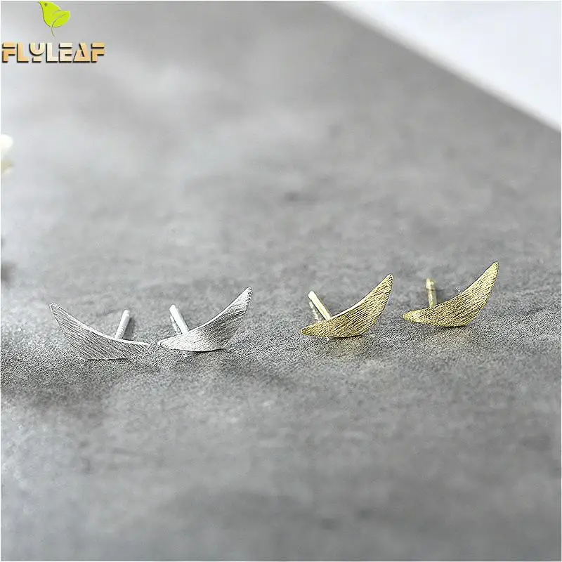

Flyleaf 925 Sterling Silver Matte Crescent Stud Earrings For Women Prevent Allergy Personality Simple Fashion Jewellery
