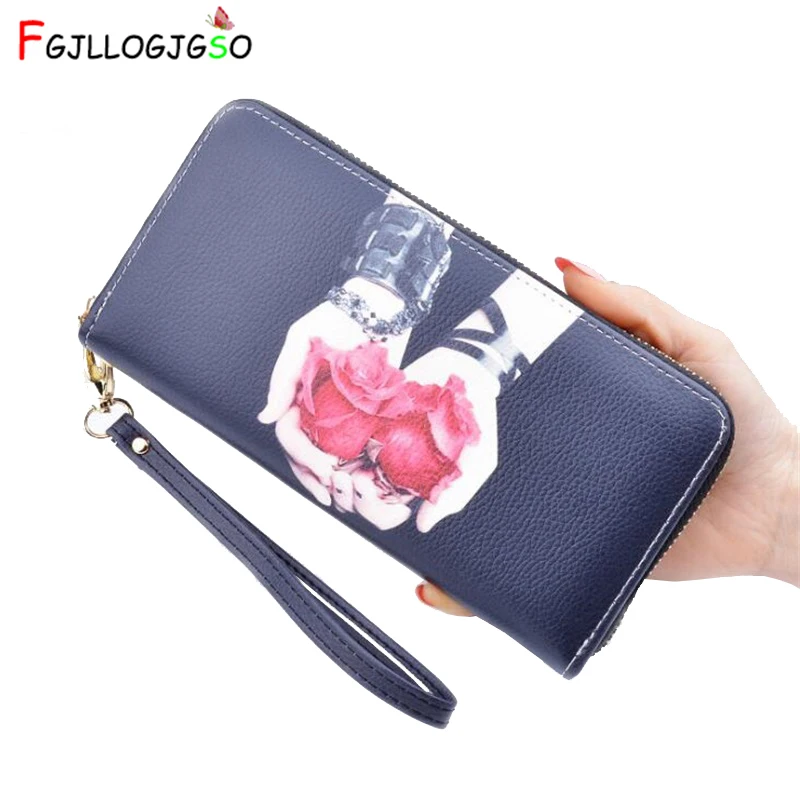 

FGJLLOGJGSO fashion Print wallet female long zipper clutch purse students standard wallets women leather High quality carteira