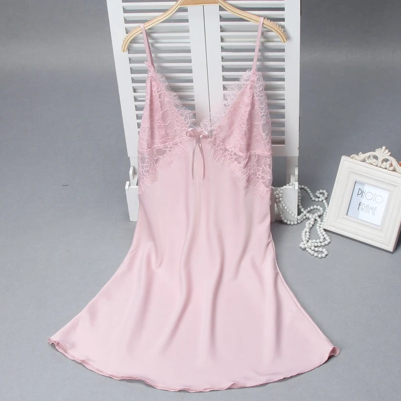

Women Satin Nightgown Sexy Women Night Dress Lace Sexy Sleepwear Ladies Silk Nightwear Sling Nightdress for Women 49