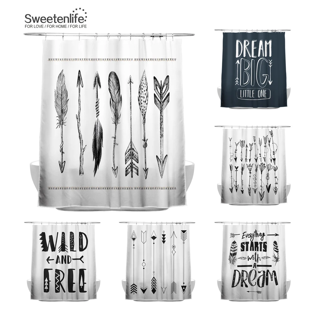 

Sweetenlife 180x200cm Bathroom Shower Curtain Arrow Feather Pattern Waterproof Curtain Polyester Fabric Bath Curtain Wholesale