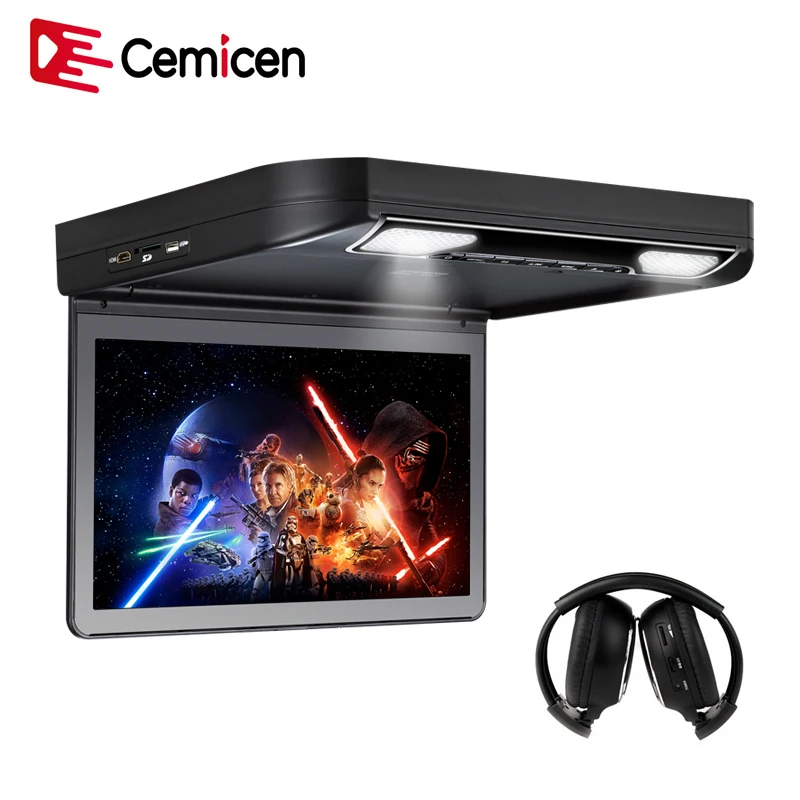 Cemicen 13.3 Inch Car Roof mount DVD Player Flip down 1080P Video HD