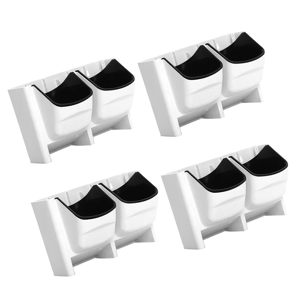 4x Stackable Self Watering 2-Pocket Wall Planter Hanging Plant Pot White Outdoor Vertical Garden Decor