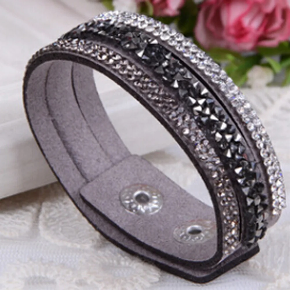 

Punk Style Fashion Rhinestone Muti-layers Buckle Bracelet Leather Wrap Wristband Cuff Bracelet Bangle 11 Colors