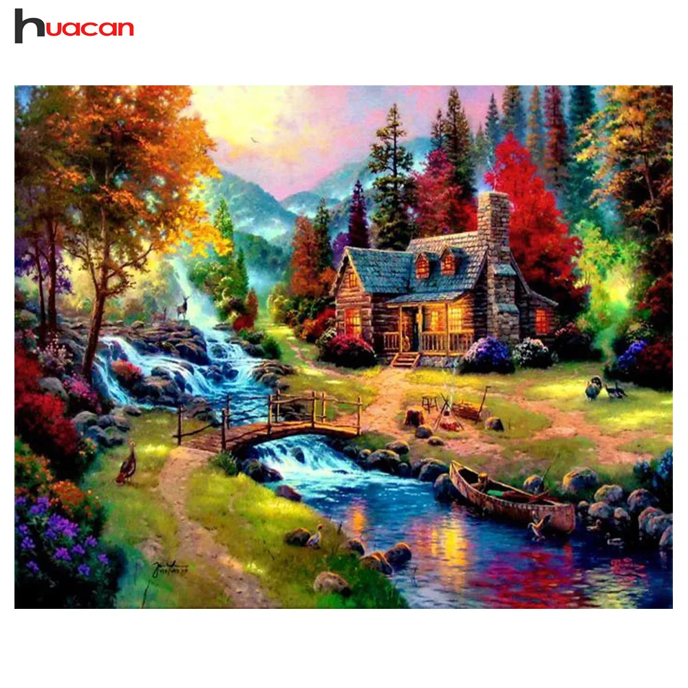 HUACAN Diamond Embroidery Landscape Full Round Diamond Painting Cross