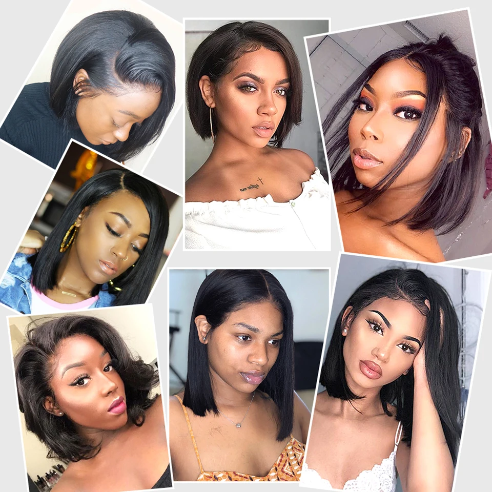 Eva Short Lace Front Human Hair Wigs Pre Plucked With Baby Hair Brazilian Straight Bob Lace Front Wigs For Black Women Remy Hair