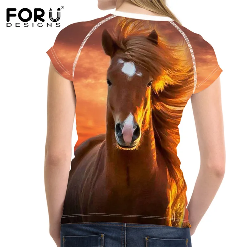 FORUDESIGNS/Crazy 3D лошадь Печать для женщин футболка лето Бодибилдинг Фитнес Футболки для дам повседневное девочек животных Футболка