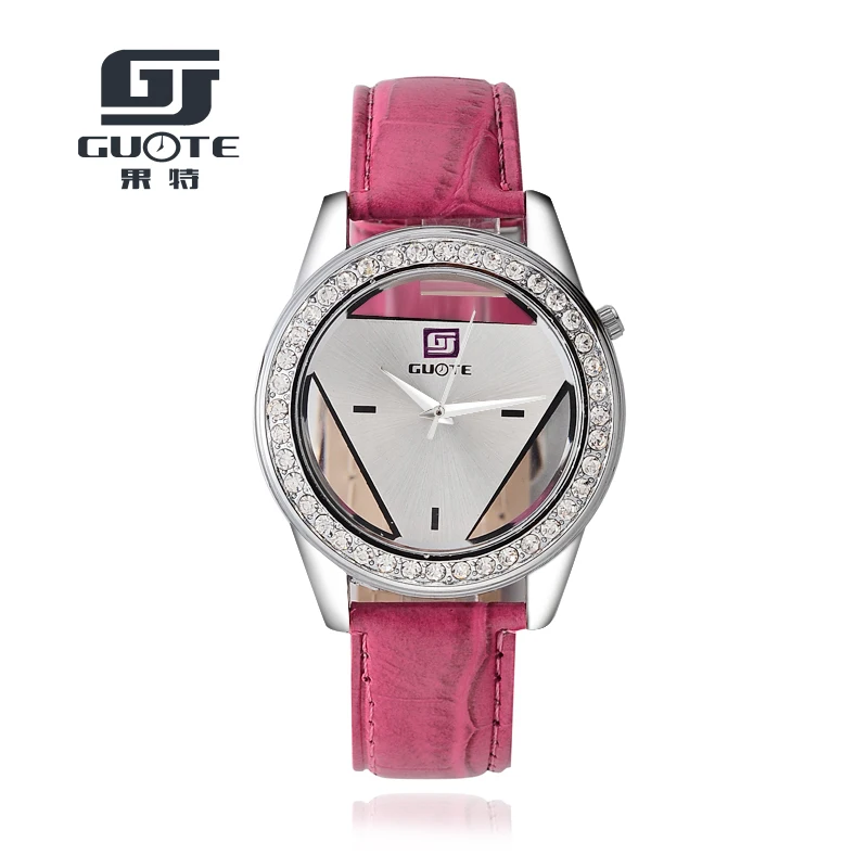 

GUOTE New Brand Fashion Hollow Triangular Rhinestone Quartz Watch Casual Women Watches Leather Strap Wristwatches Reloj Mujer