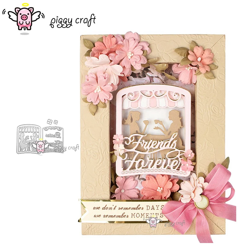 

Piggy Craft metal cutting dies cut die mold Girl friendship frame Scrapbook paper craft knife mould blade punch stencils die