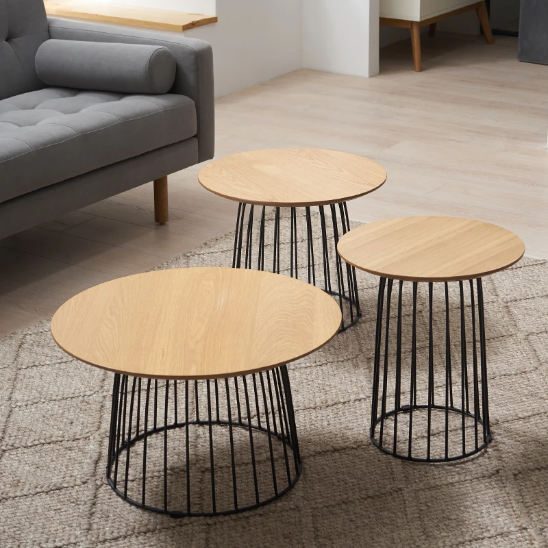 Журнальный столик в скандинавском стиле из кованого железа, круглый стол из твердой древесины, современный минималистичный небольшой столик для дивана, креативный чайный столик