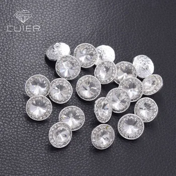 

50pcs/lot 18mm round metal buttons with rhinestones for clothing crystal shank button sew on silver applique DIY accessory HK-31
