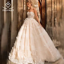 Романтическое свадебное платье с объемными бабочками, пышная юбка с аппликацией, ТРАПЕЦИЕВИДНОЕ платье принцессы на шнуровке, платье невесты, vestido de noiva N101