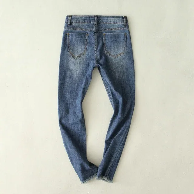 Heydress new summer autumn holes knee navy blue cotton denim jeans pants women