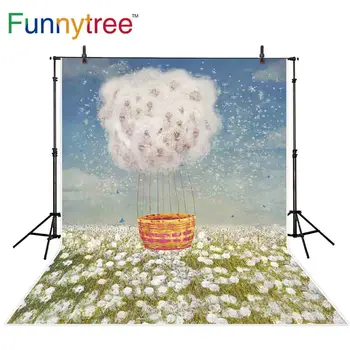

Funnytree background for photo studio oil painting dandelion hot air balloon fairy tale baby shower photography backdrop