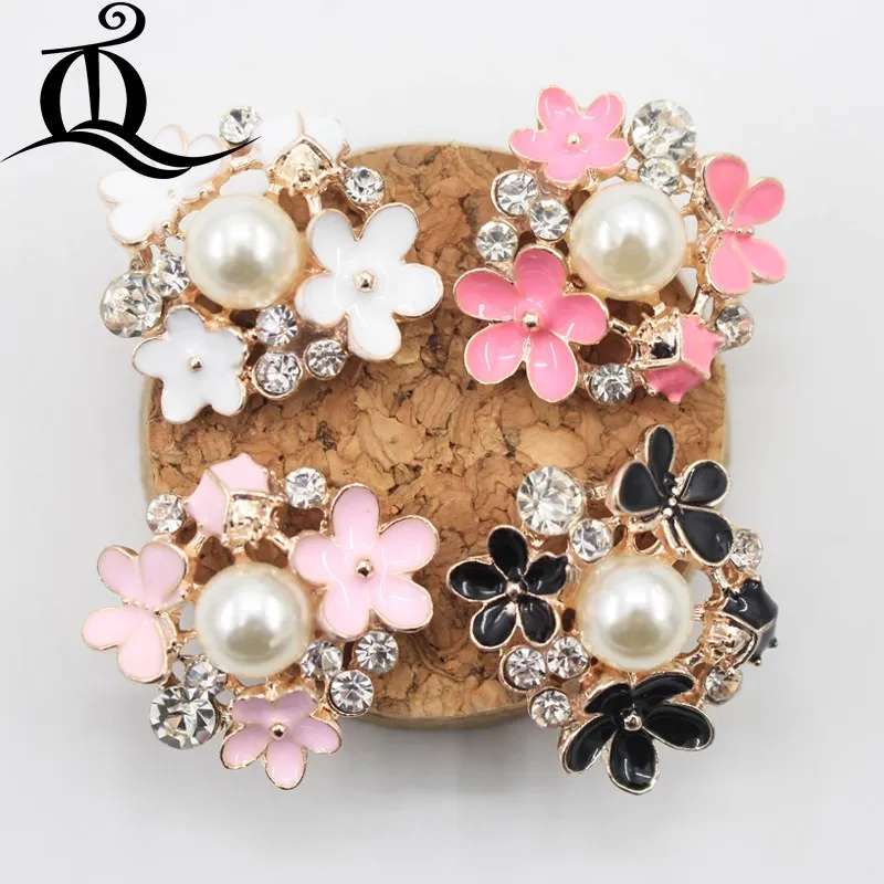 

2ps 23*2.6cm pink white black flower flat back metal pearl Diamonds button wedding embellishment hair bow DIY hair accessory p21