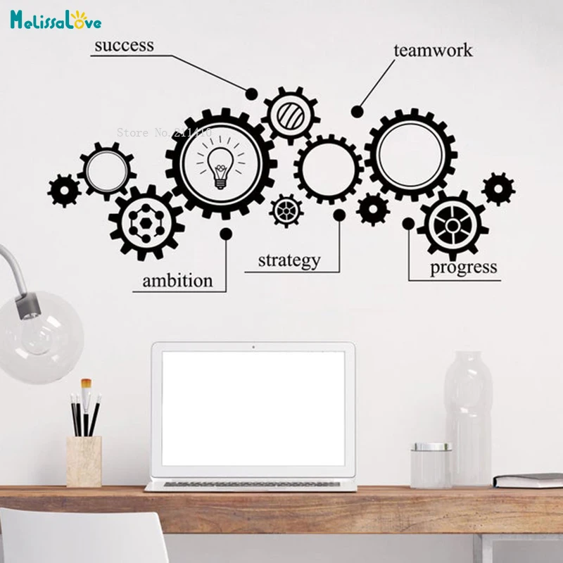 

New Design Gear Mechanism Engineering Wall Vinyl Sticker Decal Sucess Teamwork Office Student Vinyl Murals Removable YT1825