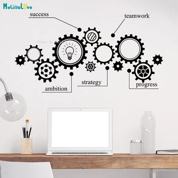 

New Design Gear Mechanism Engineering Wall Vinyl Sticker Decal Sucess Teamwork Office Student Vinyl Murals Removable YT1825