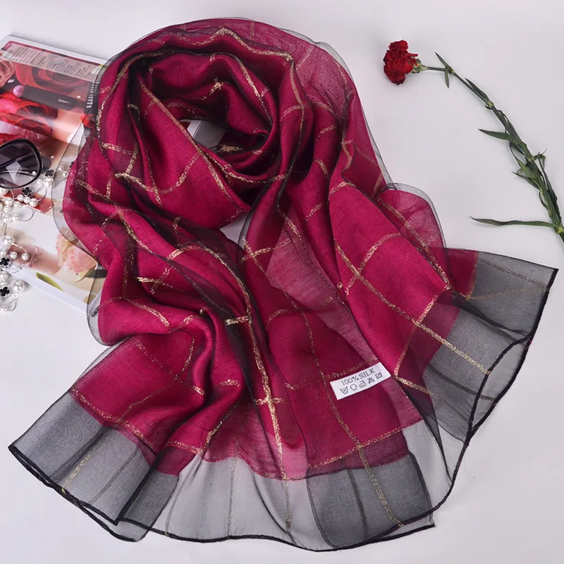 Зимний шарф шелковый шарф женский женский зимний шарф бандана двойной плед шелковые шарфы женский двойного назначения шаль SFTD01 - Цвет: purple red