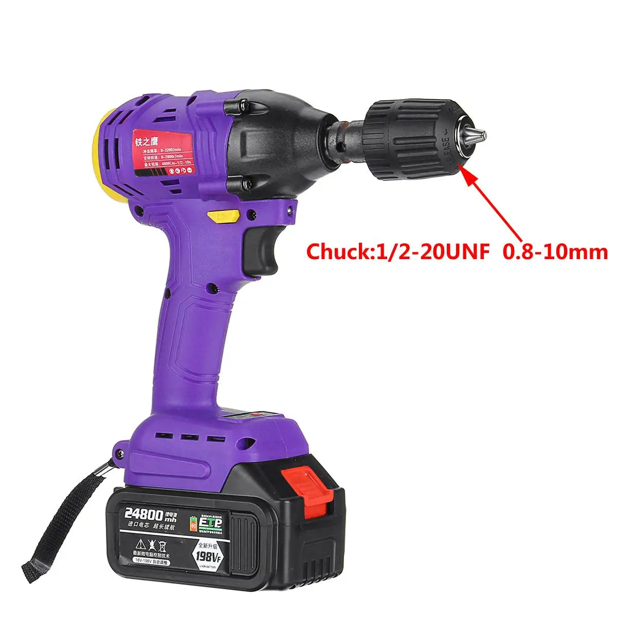 

Brushless Cordless Electric Wrench Impact Driver Power Tool 198VF 24800mAh 480NM With household Electric Drill Adapter Converter