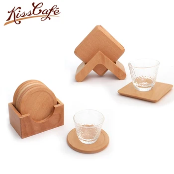 

6pc/set Beech Wooden Coffee Pat with Frame 9x9x0.8cm Qquare Circular Tea Cafe Wares Water Cup Sweet Dessert Insulation Mat
