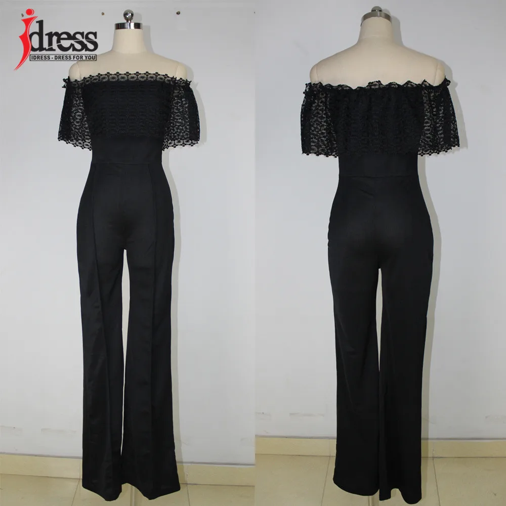 IDress New Arrival Casual Slash Neck Strapless Black Women Jumpsuits Off the Shoulder Top Long Pants Loose Ladies Romper (8)
