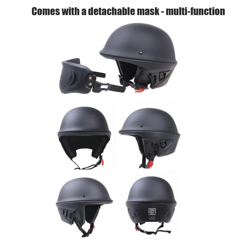 

DOT Rogue Half Helmet Motorcycle Retro Locomotive Detachable Mask Matte Black Motorcycle Motorcycle Helmet