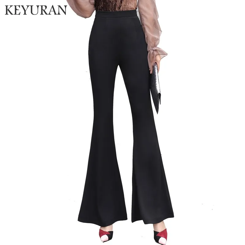 Women Spring Skinny Solid OL Casual Work Wears Flare Pants Long High ...