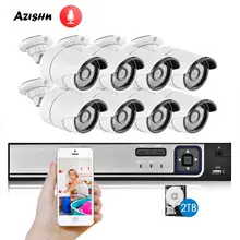 AZISHN H.265 система видеонаблюдения 8CH 4.0MP POE NVR комплект аудио звук CCTV IP камера IP66 безопасности P2P наружное видеонаблюдение NVR комплект