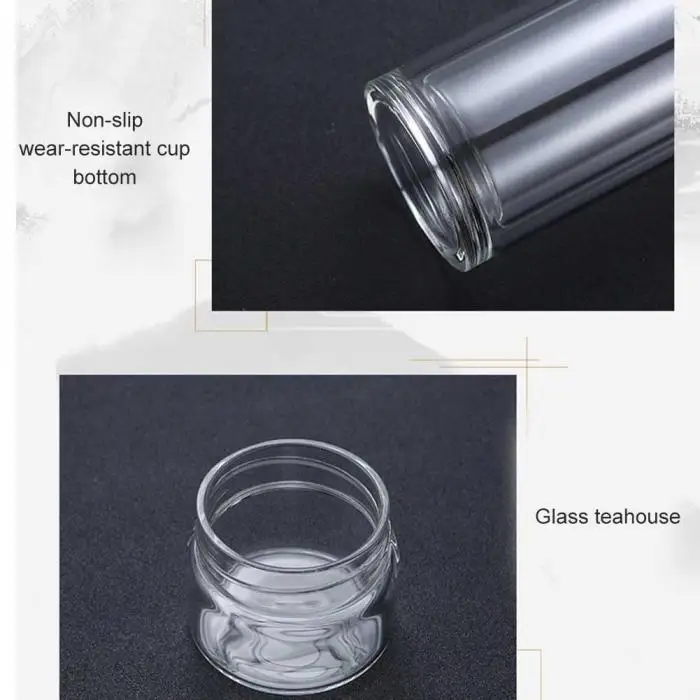 Transparent Glass Tea Cup Portable Water Tea Bottle with Separate Cup@LS