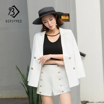 

2018 New Arrival Women's 2 Piece Sets Solid Double Breasted Blazer + Button Shorts Elegant Office Lady Suits Hots Sales S86206F