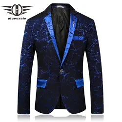 Темно-синие черный бордовый Блейзер Для мужчин классические модные мужской блейзер с печатью пиджак Элегантный One Button Slim Fit Повседневное