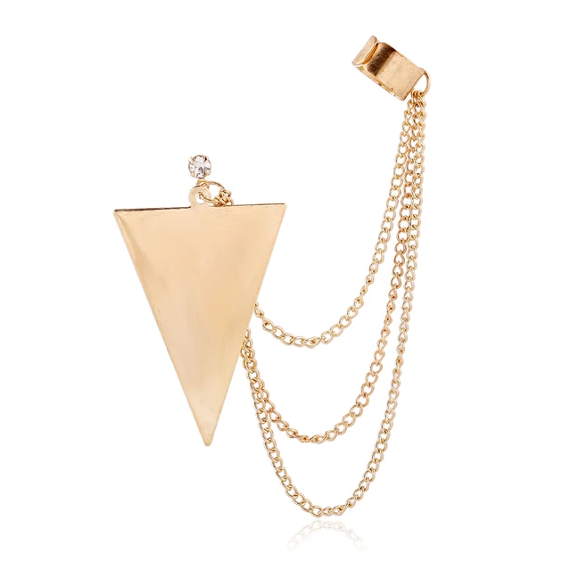 Didnot Triangle Tel Long Chain Fashion Clip Earrings Left Right Didnot Triangle Tel Long Chain Fashion Clip Earrings Left Right Silver Gold Earring Jewelry Ear