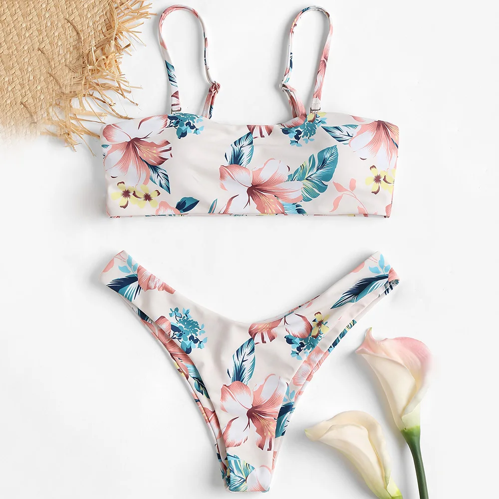 Aliexpress.com : Buy ZAFUL Women Bandeau Floral High Leg Bikini Set ...