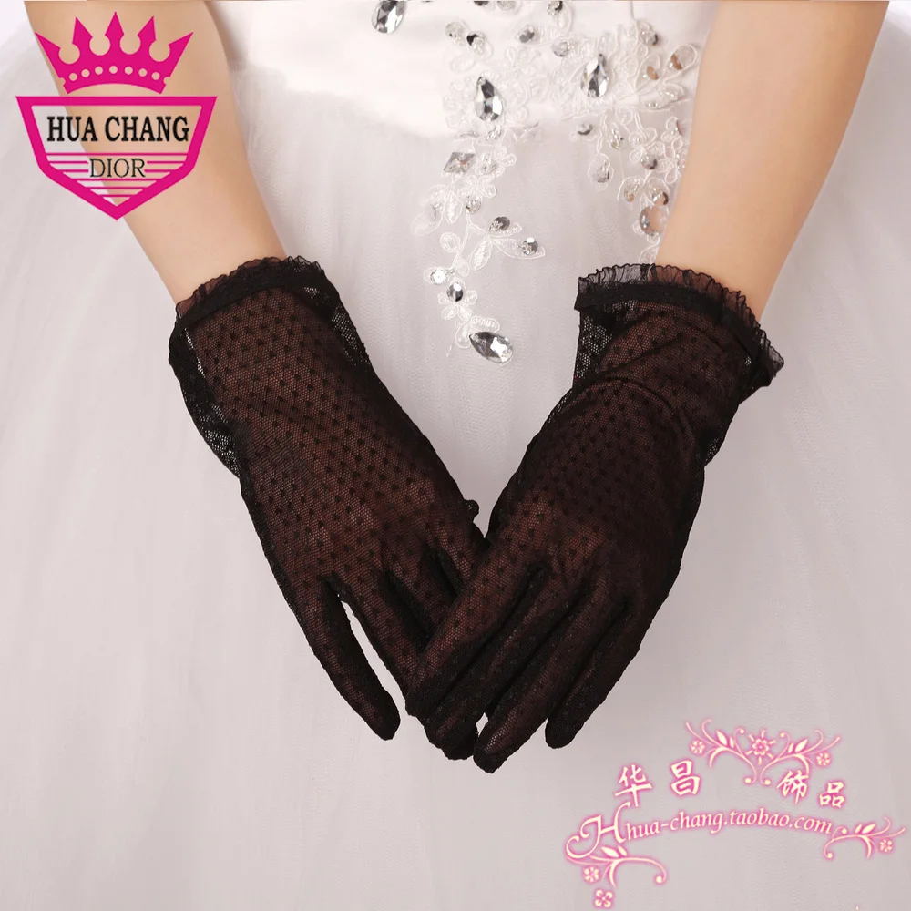 sheer black lace tulle short gloves full finger | Свадьбы и торжества