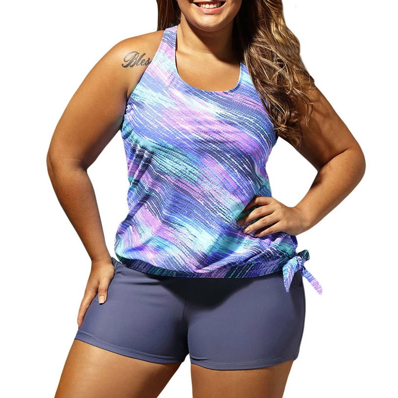 

Plus Size Swimwear Female Printing T-Shirts Pants Vest Swimsuit Women Bathing Two-Piece Suits Large Size Swimsuit