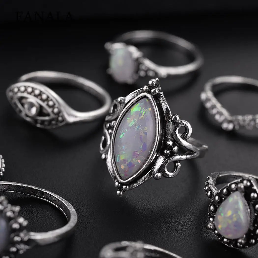 

Artificial Oval Women Opal Stackable Rings Set Engagement Rings