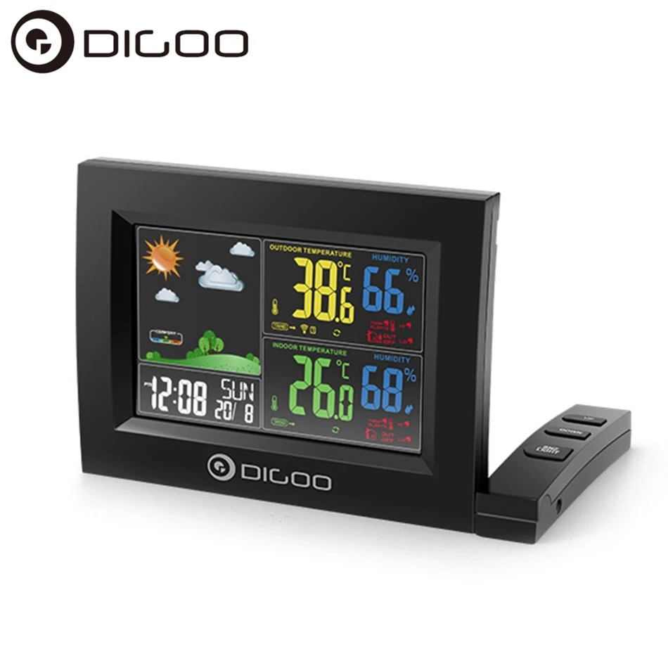 

DIGOO DG-TH8530 Color Screen Weather Station USB Charge Output Port Temperature Alarm Dual Clock with Snooze Function Outdoor